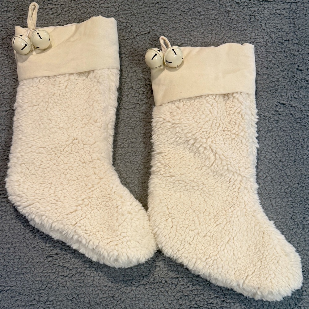 Pottery Barn Faux Sheepskin Stockings with Bells